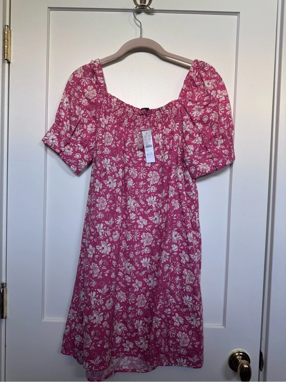J Crew Women's Pink Floral Puff-Sleeve Sundress